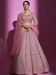 Lovely Peach Thread Embroidered Georgette Lehenga Choli