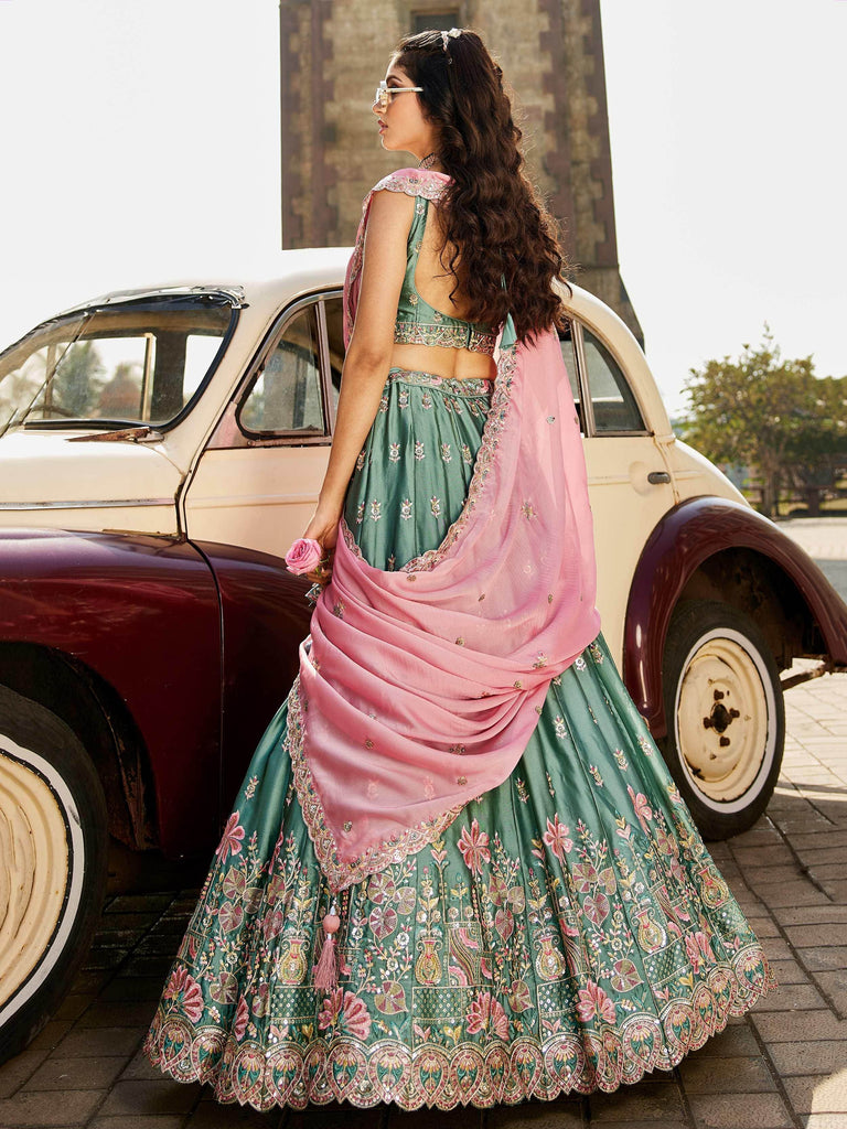 Tantalizing Sea Green Georgette Multi-Thread Work Lehenga Choli