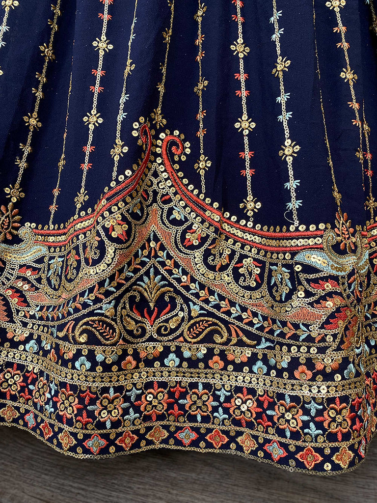 Dazzling Navy Blue Sequins Georgette Lehenga Choli With Belt