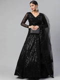 Black Embroidered Sequinned Semi-stitched Myntra Lehenga & Blouse With Dupatta