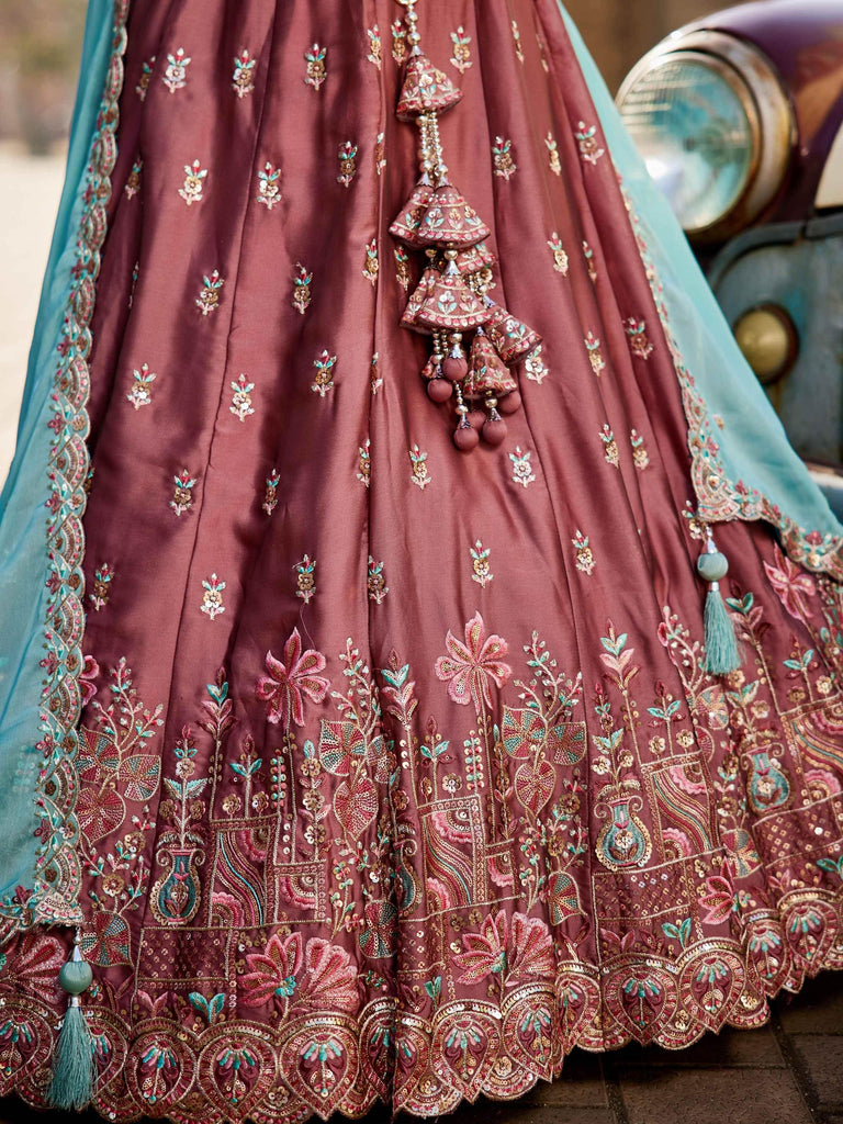 Chic Pink Sequins Embroidered Georgette Lehenga Choli With Dupatta