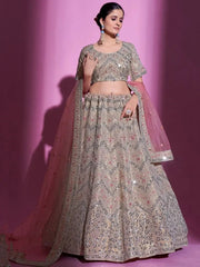 Incredible Beige Mirror Work Gota Silk Lehenga Choli