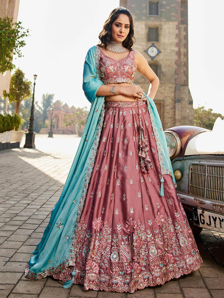 Chic Pink Sequins Embroidered Georgette Lehenga Choli With Dupatta