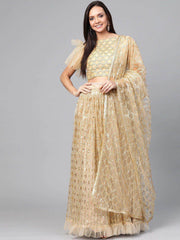 Beige Zari Embroidered Semi-Stitched Myntra Lehenga & Unstitched Blouse with Dupatta