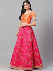 Pink Embroidered Mulberry Bridal Lehenga Choli With Printed Green Dupatta