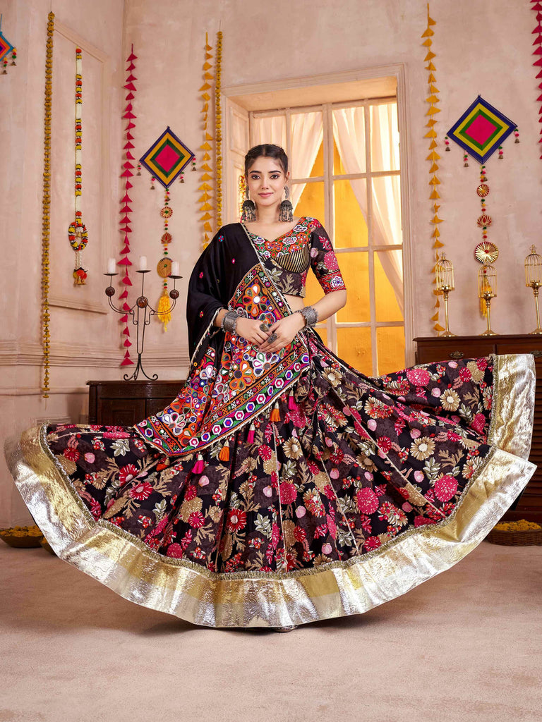 Regal Wine Floral Printed Cotton Navratri Wear Lehenga Choli