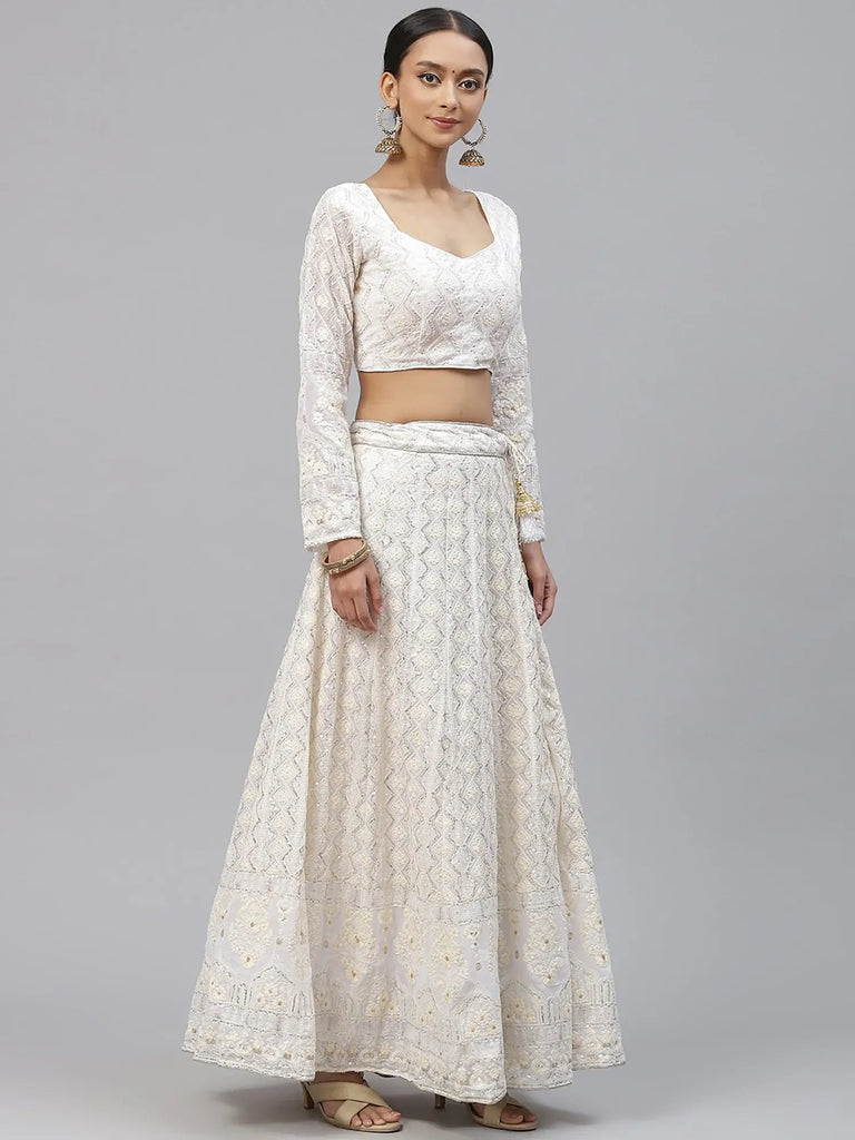 Impressive White Sequins Bridesmaid Lehenga Choli