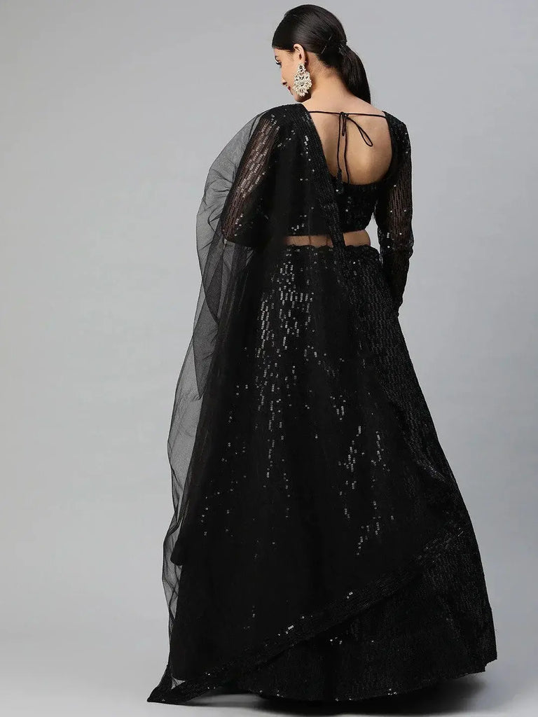 Black Embroidered Sequinned Semi-stitched Myntra Lehenga & Blouse With Dupatta