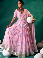 Artistic Pink Floral Printed Silk Wedding Wear Lehenga Choli With Dupatta