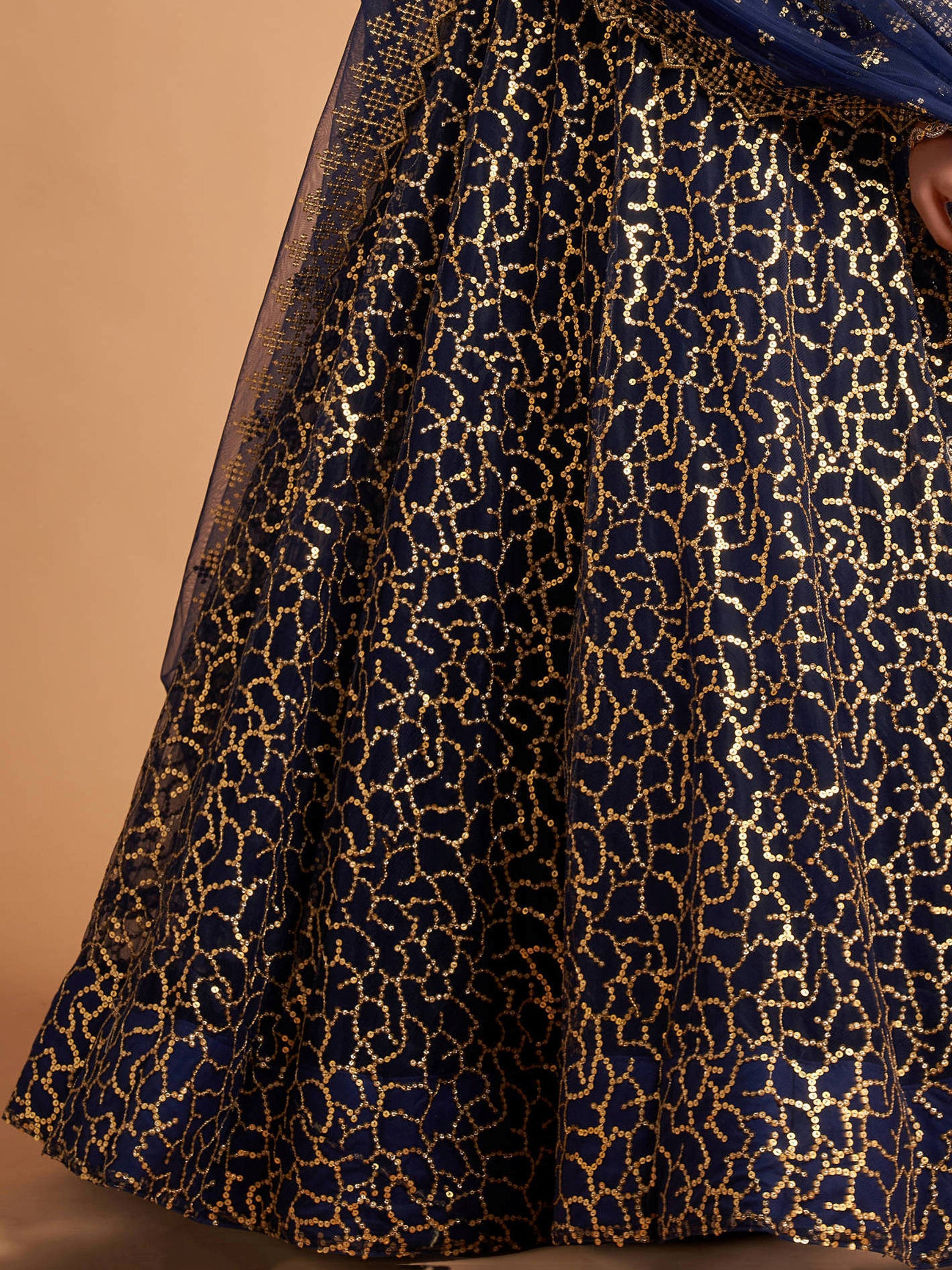 Marvelous Blue Sequins Net Party Wear Plus Size Lehenga Choli