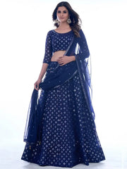 Wonderful Navy-Blue Thread Embroidered Georgette Lehenga Choli