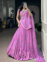 Regal Baby Pink Bandhej Printed Georgette Navratri Wear Lehenga Choli
