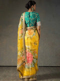 Sabyasachi Yellow Floral Orangza Wedding Wear Saree With Blouse
