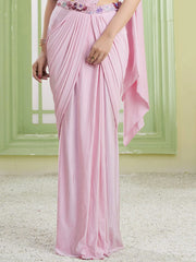 Sweet Pastel Pink Lycra Sequins Ready To Wear Saree With Blouse