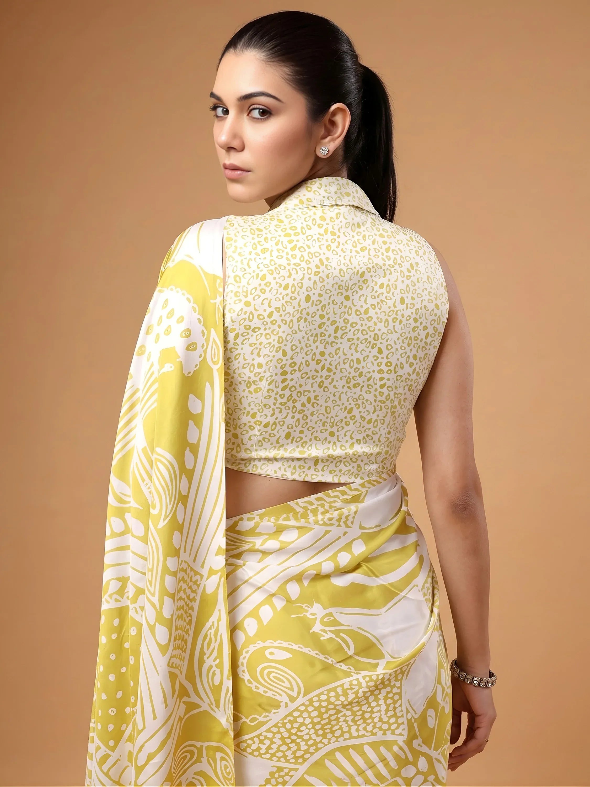 Enchanting Yellow Printed Satin Haldi Wear Saree With Blouse