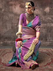 Precious Multi-Color Zari Weaving Silk Festival Wear Saree With Blouse
