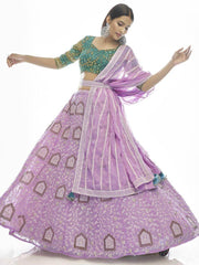 Endearing Light Purple Thread Embroidery georgette Lehenga Choli