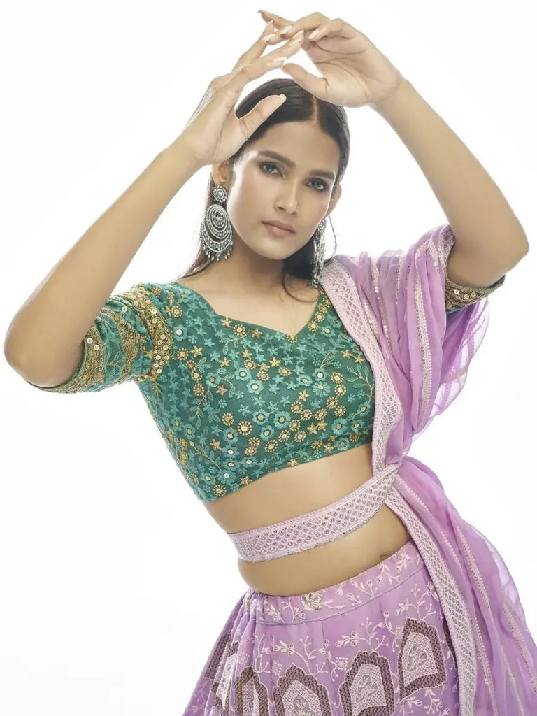 Endearing Light Purple Thread Embroidery georgette Lehenga Choli
