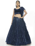 Stunning Navy Blue Embroidered Velvet Party Wear Lehenga Choli