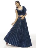 Stunning Navy Blue Embroidered Velvet Party Wear Lehenga Choli