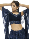 Stunning Navy Blue Embroidered Velvet Party Wear Lehenga Choli