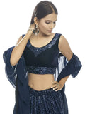 Stunning Navy Blue Embroidered Velvet Party Wear Lehenga Choli