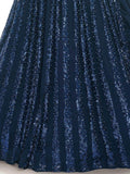 Stunning Navy Blue Embroidered Velvet Party Wear Lehenga Choli