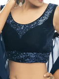 Stunning Navy Blue Embroidered Velvet Party Wear Lehenga Choli