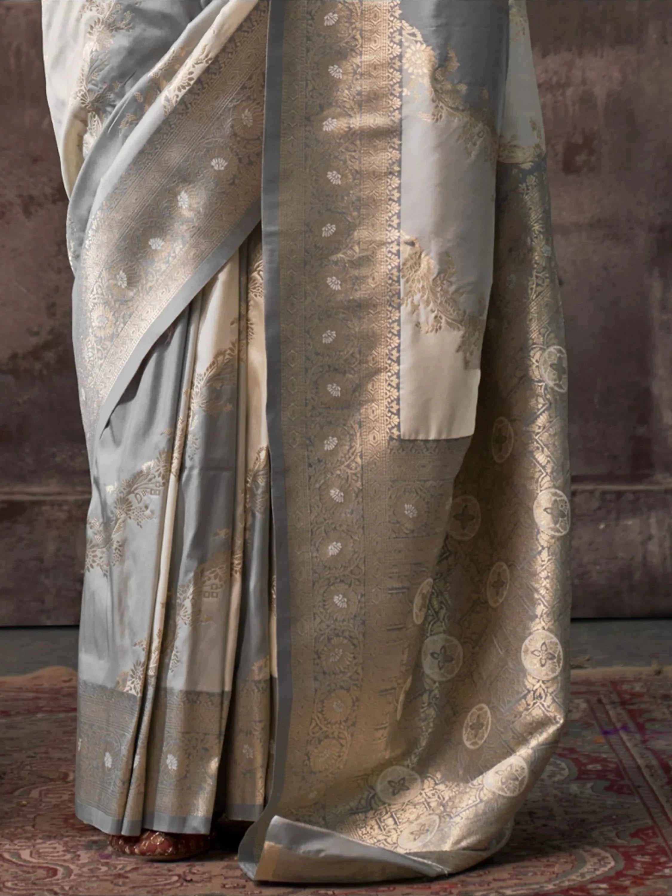 Attractive Light Steel Blue Zari Weaving Silk Festival Wear Saree With Blouse