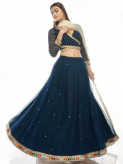 Exquisite Navy Blue Embroidered Georgette Designer Lehenga Choli