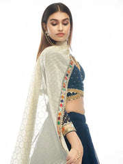 Exquisite Navy Blue Embroidered Georgette Designer Lehenga Choli