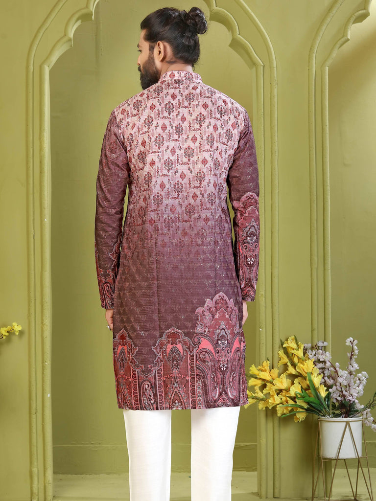 Glowing Dusty Purple Embroidered Rayon Festival Wear Men’s Kurta 