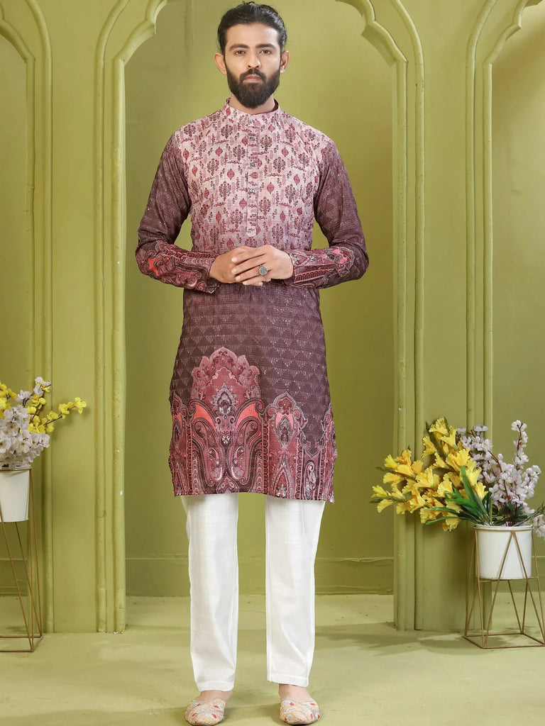 Glowing Dusty Purple Embroidered Rayon Festival Wear Men’s Kurta 