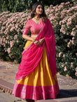 Super Mustard Yellow Zari Woven Kanchipuram Silk Lehenga Choli