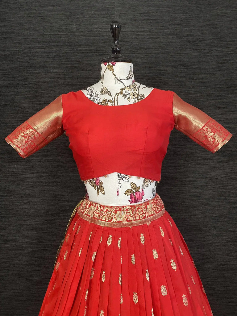 Red Banarasi Silk Traditional Wear Half Saree Lehenga