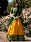 Great Yellow Zari Weaving Kanchipuram Silk Function Wear Lehenga Choli