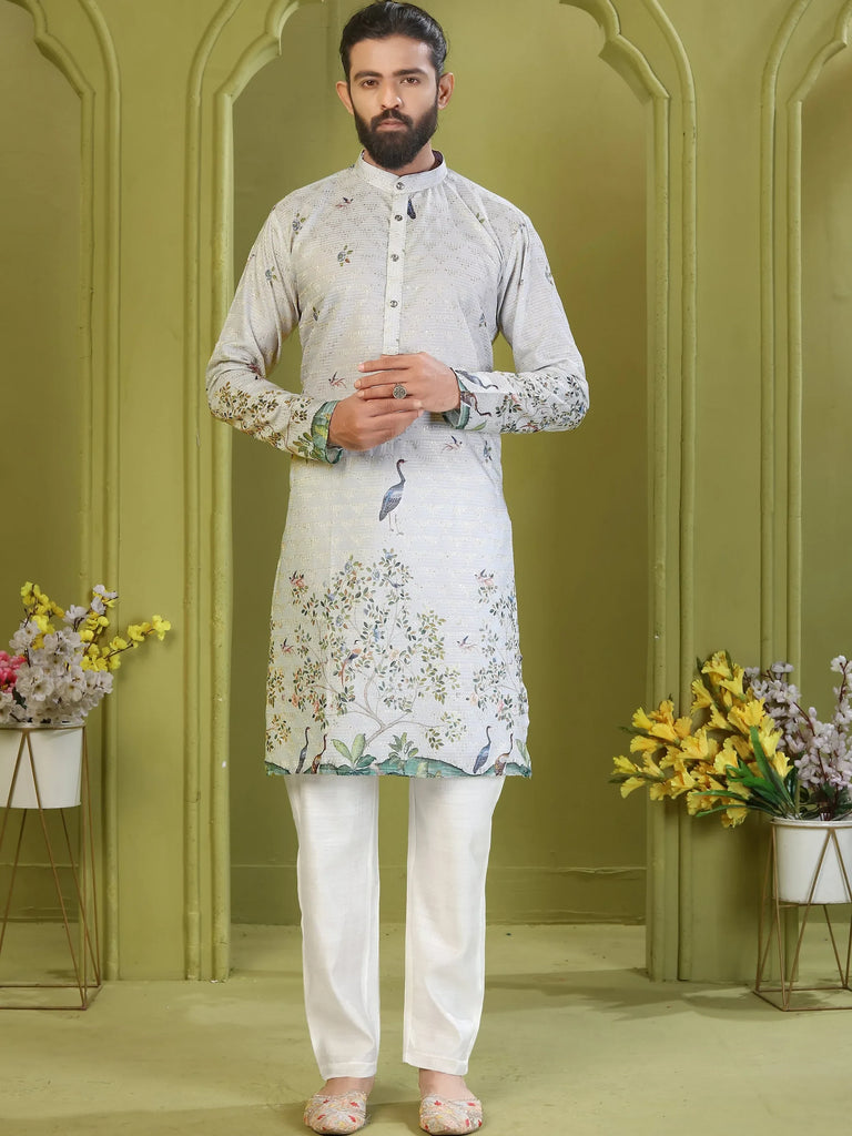 Fantastic Off-White Embroidered Rayon Wedding Wear Men’s Kurta 