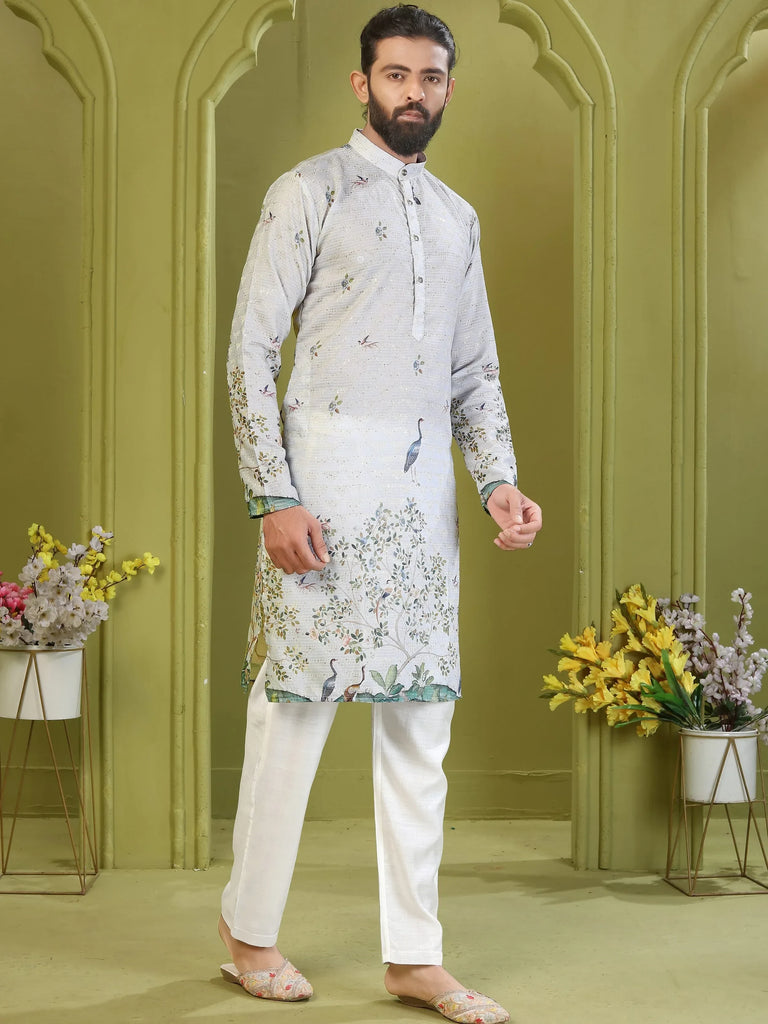 Fantastic Off-White Embroidered Rayon Wedding Wear Men’s Kurta 
