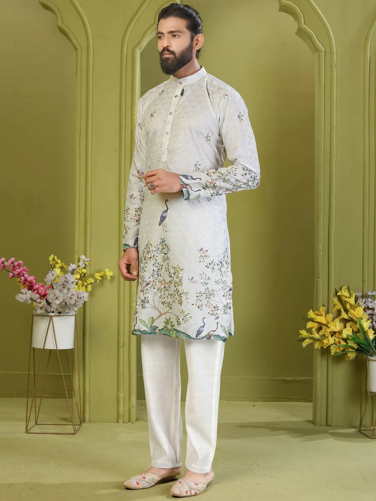 Fantastic Off-White Embroidered Rayon Wedding Wear Men’s Kurta 