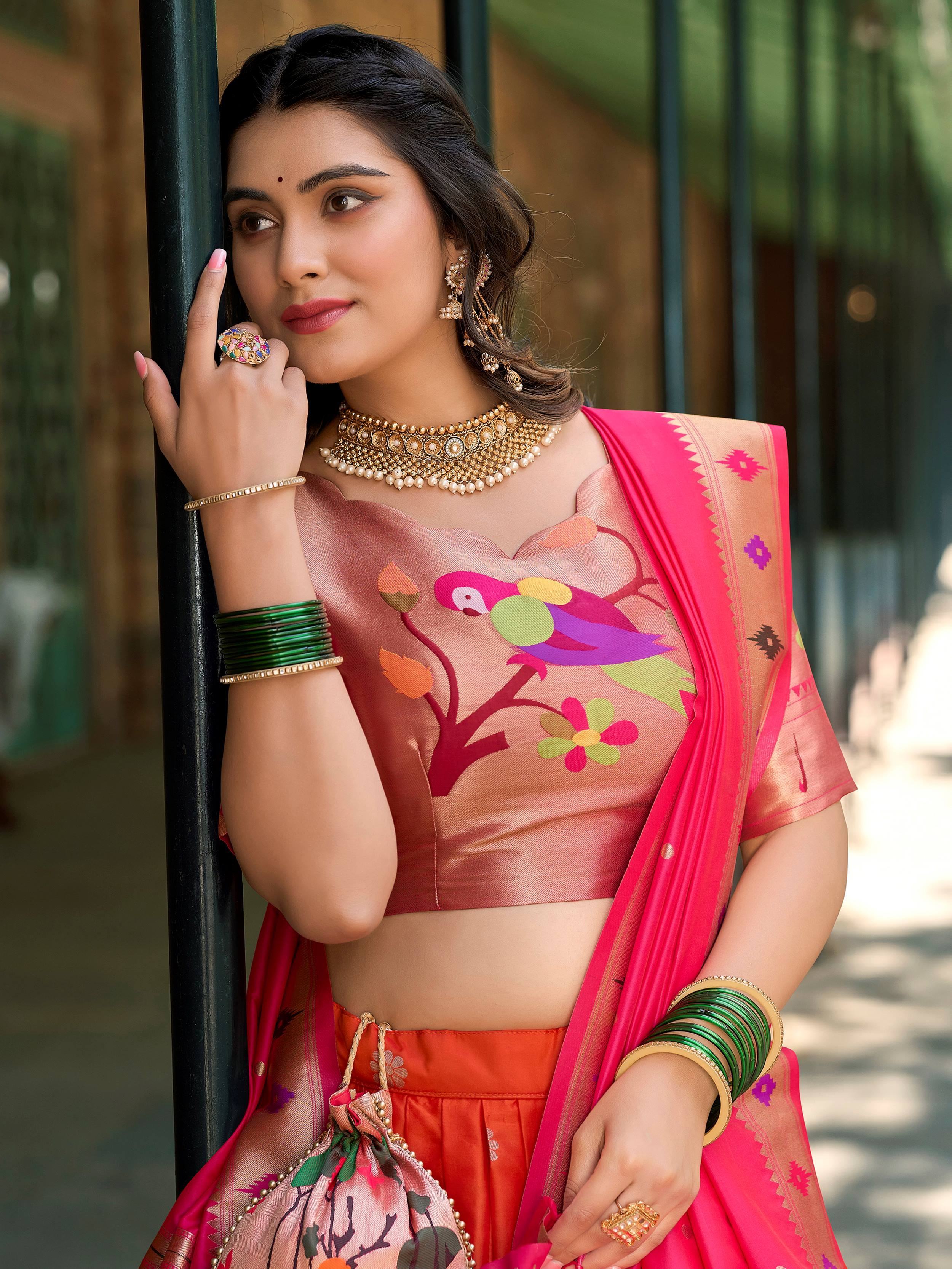 Regal Orange Jacquard Silk Festival Wear Lehenga Choli With Dupatta