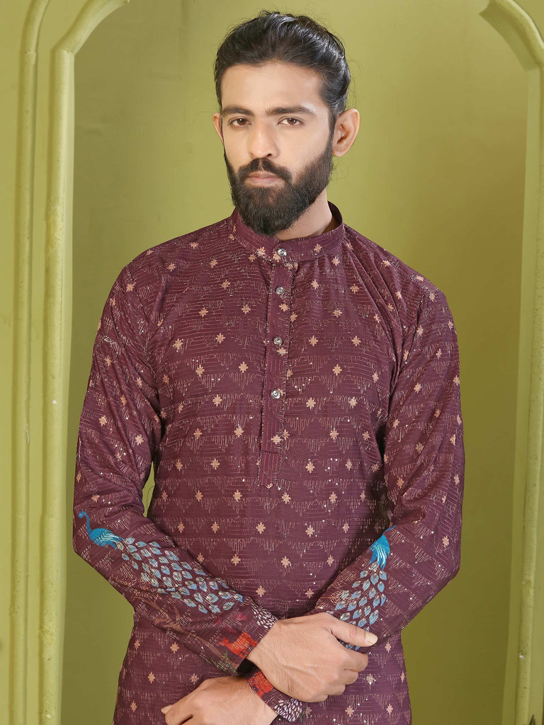 Wonderful Wine Digital Printed Rayon Festive Wear Men’s Kurta 
