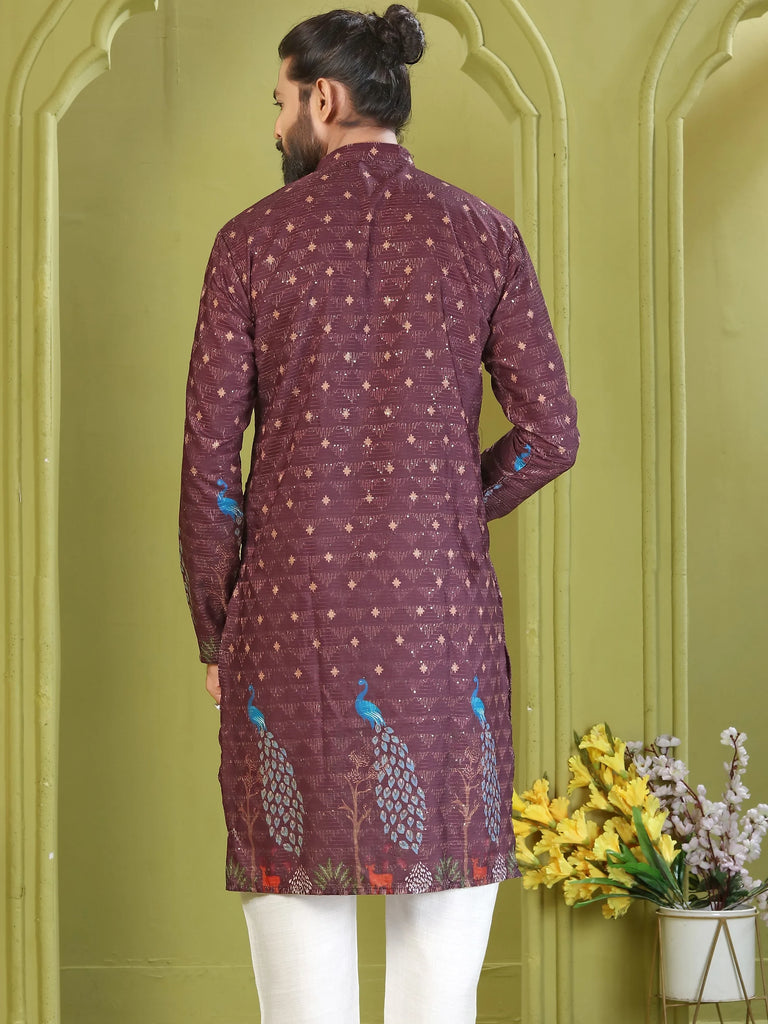 Wonderful Wine Digital Printed Rayon Festive Wear Men’s Kurta 
