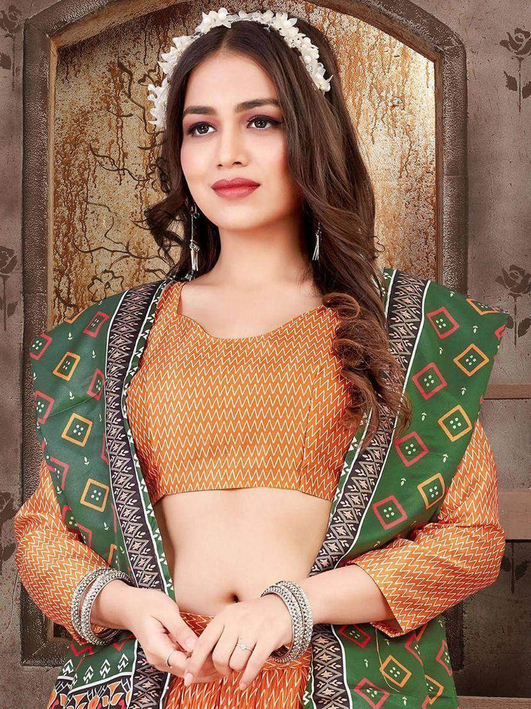 Charming Orange Dull Satin Silk Digital Print Wedding Wear Lehenga Choli