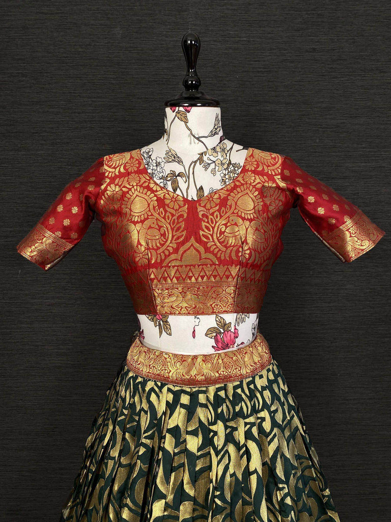 Green Banarasi Silk Traditional Wear Half Saree Lehenga