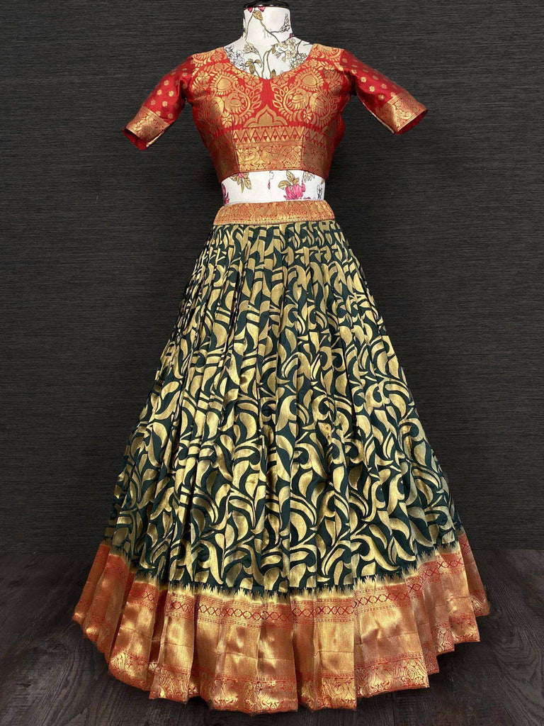 Green Banarasi Silk Traditional Wear Half Saree Lehenga