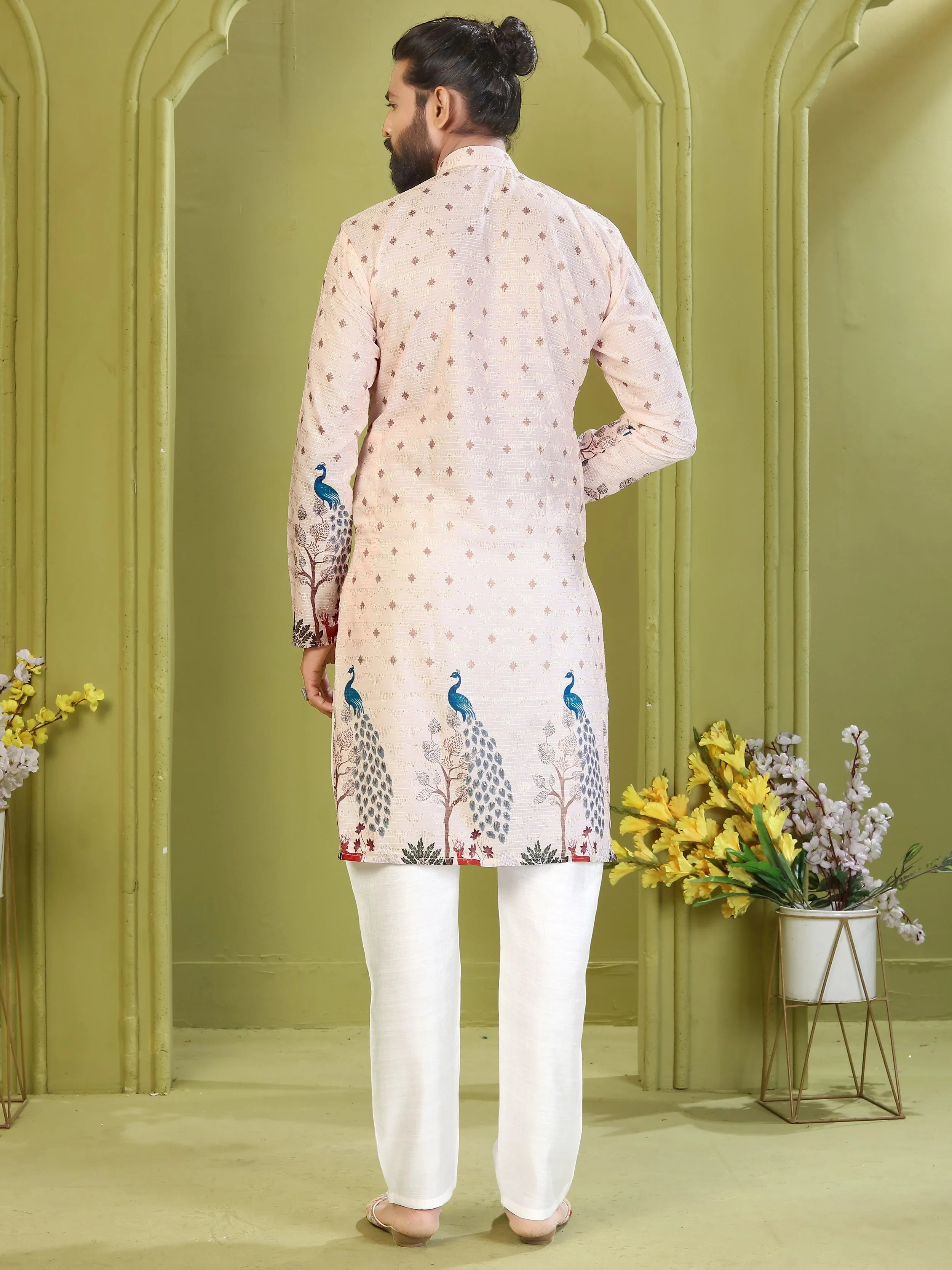 Incredible Soft Peach Digital Printed Rayon Function Wear Men’s Kurta 