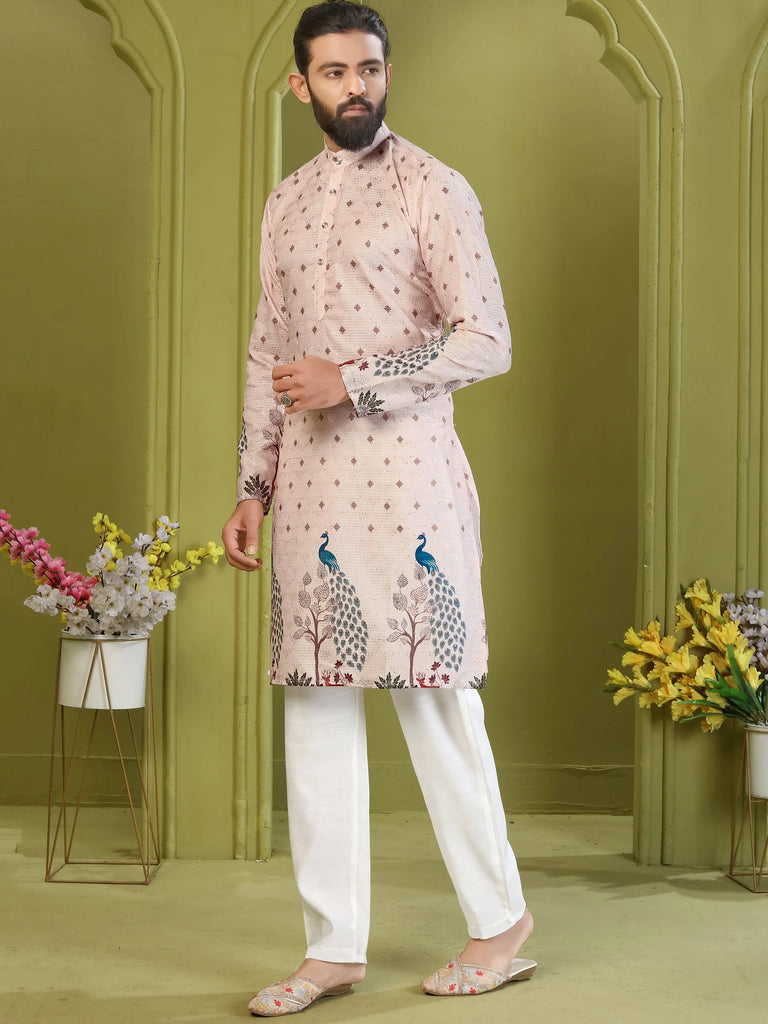 Incredible Soft Peach Digital Printed Rayon Function Wear Men’s Kurta 