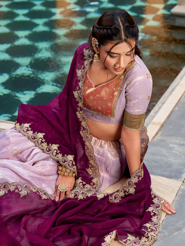 Captivating Lavender Embroidered Silk Marriage Wear Lehenga Choli