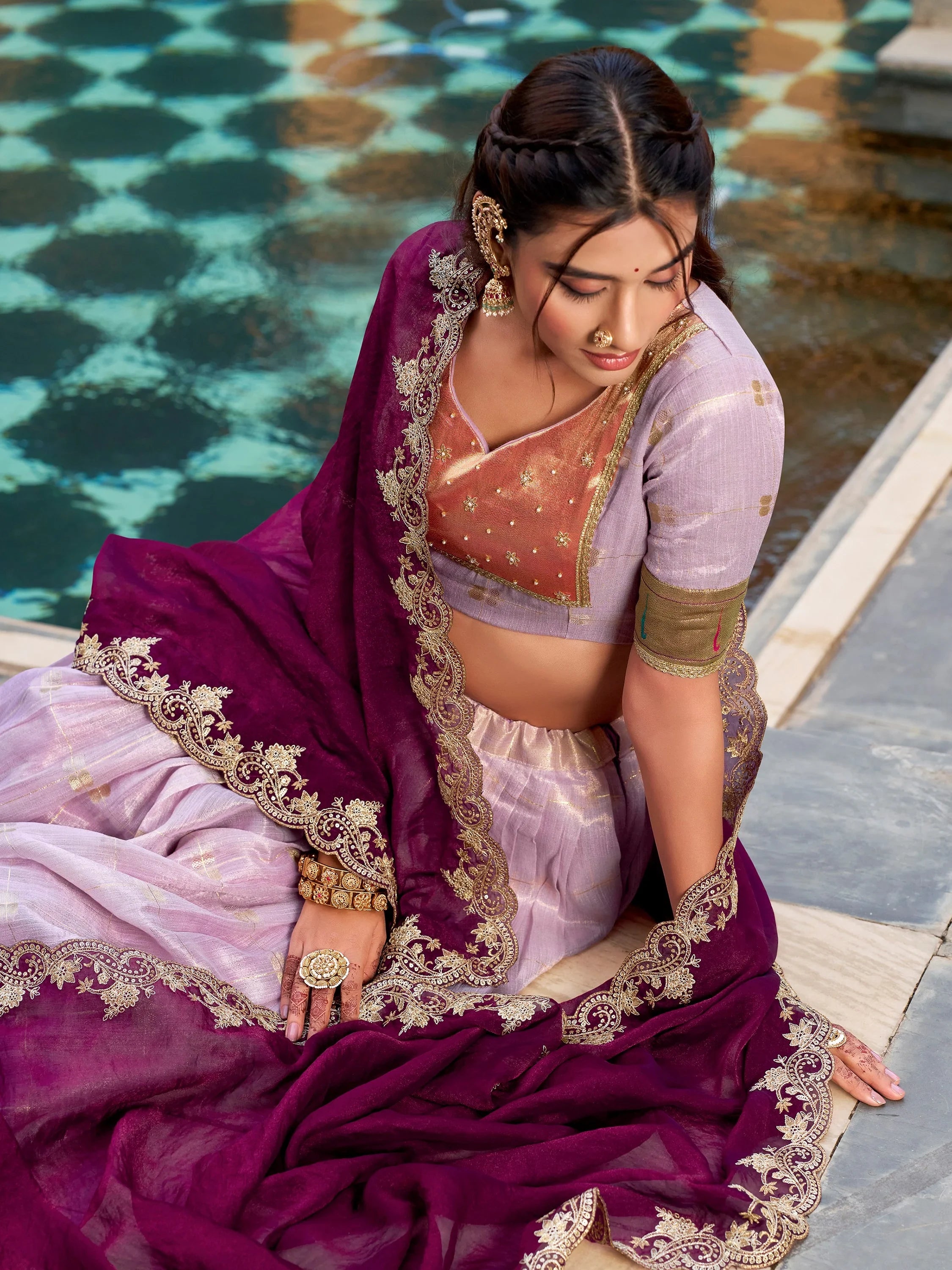Captivating Lavender Embroidered Silk Marriage Wear Lehenga Choli