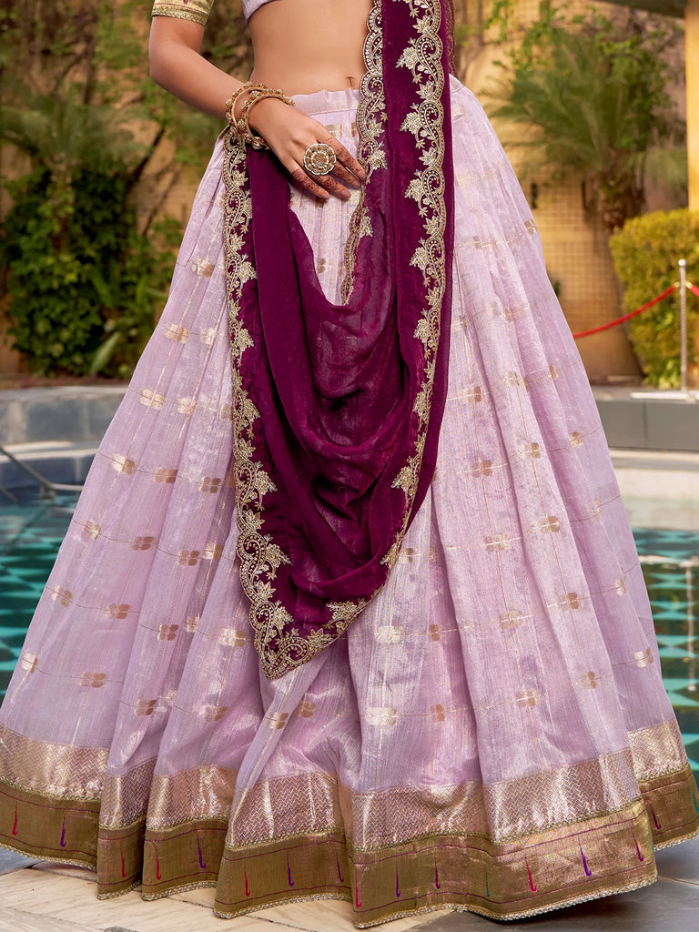 Captivating Lavender Embroidered Silk Marriage Wear Lehenga Choli